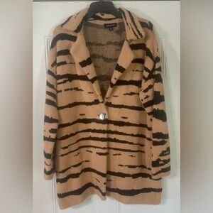 Calligraphie Tiger Stripe Single Button Overcoat Cardigan Size Medium